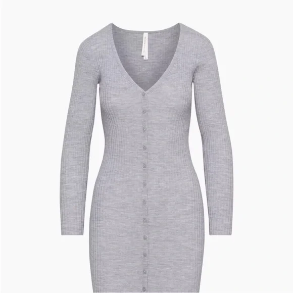 BABATON Avalon Dress Ribbed Button-Front Long Sleeve in Light Gray size small - Picture 4 of 11